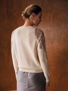 MOTF PREMIUM Pull tricoté élégant à col rond et manches longues avec perles, automne/hiver