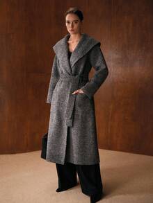 MOTF PREMIUM 羊毛瀑布领大衣，秋冬 - 黑色 - 查看 5