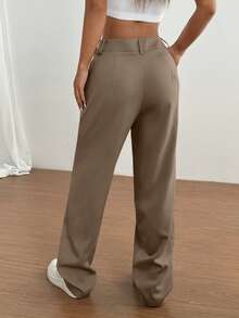 Flirla 1 件女士不对称腰部休闲、日常、通勤、购物卡其裤 - 摩卡棕 - 查看 2