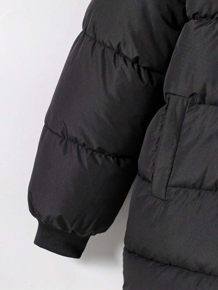 Tween Girl Outdoor Casual Hooded Zip-Up Padded Coat, Suitable For Daily Commute, Winter - Black - View 6