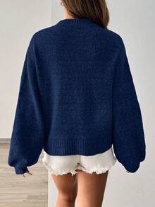 Pariaura Damen Loose Fit Rollkragen Allround Langarm Pullover, vielseitig & lässig - marineblau - Übersicht 2