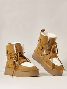 Cuccoo Platform Thick Bottom Warm Snow Ankle Boots Fall For Christmas And New Year Holiday Valentines - Brown - View 1