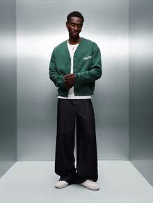 PLAYBOY X SUMWON Crop Fit Varsity Cardigan Sweatshirt With Button Front Closure And Logo Embroidery - Dark Green - View 5