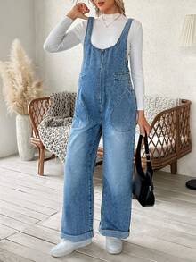 SHEIN Maternity Casual Basic Pocket Denim Bib Pants