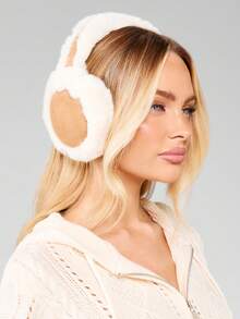 MISSGUIDED 蓬松冬季耳套，带温暖毛绒衬里，寒冷天气耳朵保护配件 - 駝色 - 查看 4