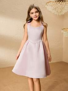 Mädchen Satin Kleid, kurzer Stil, vielseitiges Modekleid, Herbst/Winter - Pink - Übersicht 6