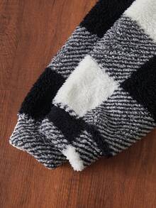 Teenage Boys' Basic Black Casual Fleece Hooded Jacket - Black and White - View 6