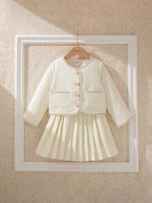 Souflis Kleine Mädchen Prinzessin Stil Jacke und plissierter Rock 2-teiliges Set, Herbst