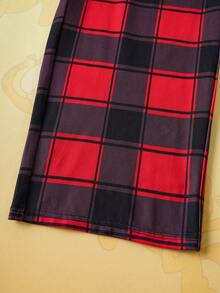 GARFIELD | SHEIN 2-teiliges Weihnachts-Katzen- und Geschenkbox-Muster-Top und rot-schwarz karierte Hose Pyjama-Set für Tween-Jungen, Herbst/Winter