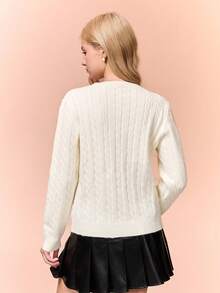 SHEIN 少女休闲街头风百搭返校校园风圆领毛衣 - 白色 - 查看 2