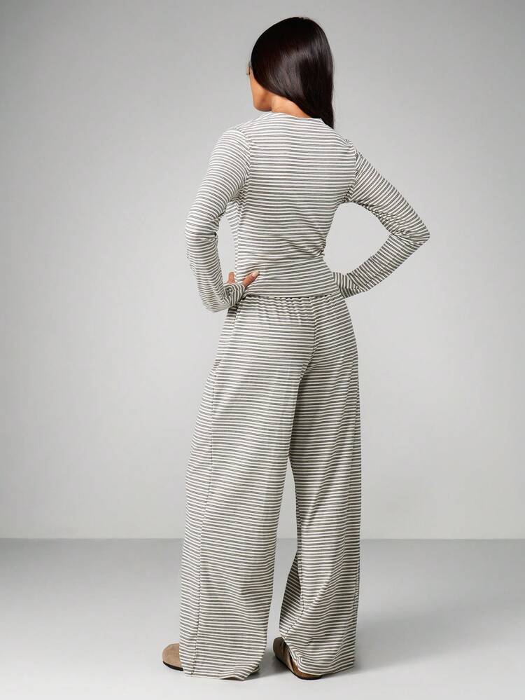 MISSGUIDED Button Front Cardigan With Wide Leg Pants Co Ord Set