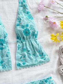 Soleia 新款休闲度假西部海滩婚礼宾客礼服毕业早午餐女装，适合圣帕特里克节、春假、复活节、音乐节等场合，优雅波西米亚热带风情露背两件套 - 藍色 - 查看 5