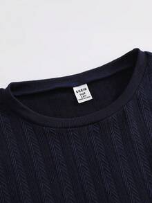 SHEIN 1 st tonårspojke gentleman-stil enfärgad marinblå rund halsad tröja för casual, mångsidig och snygg för affärer, skola, födelsedagsfest, vardagskläder, elegant och minimalistisk design - Marinblå - Visa 8