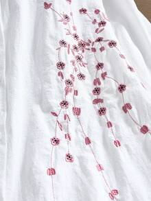 Rusticease 大码女装秋季乡村休闲度假花卉刺绣长袖白色休闲长款衬衫上衣，秋冬季，全白衬衫，开襟纽扣前襟短后摆长款设计，弧形下摆衬衫，外出，2025新款，简约时尚，适合日常穿着，冬季，圣诞节，新年，透气舒适 - 白色 - 查看 8