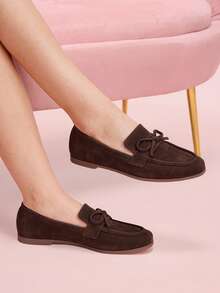 CUCCOO DOLLMOD Round Toe Bow Decor Comfortable Flat Shoes For Women - Coffee Brown - View 7