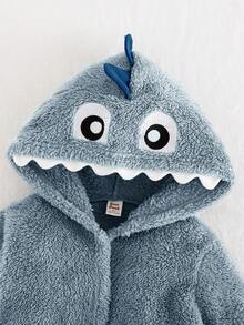 Cozy Pixies 毛绒加厚幼儿童男童连帽长袖前开式恐龙角图案浴袍恐龙衣服男童恐龙衣服 - 霧霾藍 - 查看 7
