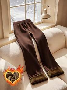 Franclia 女士通勤裤、保暖裤、休闲裤、阔腿裤、直筒裤、带口袋裤、秋冬裤、棕色裤、系带裤。 - 咖啡棕 - 查看 1