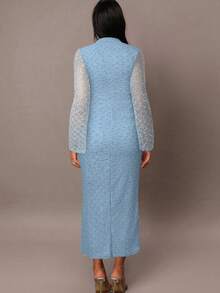 MaterniChic 优雅派对喇叭袖修身孕妇装 - 藍色 - 查看 2