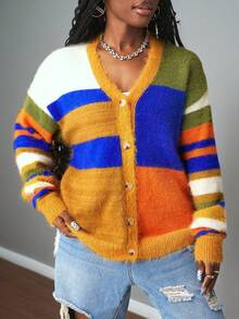 Slaydiva 2025 新款秋冬休闲街头宽松彩色仿貂长袖毛衣女开衫，适合度假、波西米亚风、外出、约会之夜女士、旅行机场、日常、约会、毕业季、返校、通勤、休闲、街头 -A - 彩色 - 查看 5