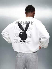 PLAYBOY X SUMWON 短款宽松圆领长袖兔子标志运动衫 - 白色 - 查看 1