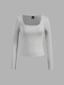 SHEIN EZwear Bộ 3 áo thun nữ tay ngắn croptop thường ngày, đồ mặc nhà, lớp lót, màu trơn, đa năng, ôm sát, phù hợp cho mùa thu/đông - Nhiều màu - Xem 10