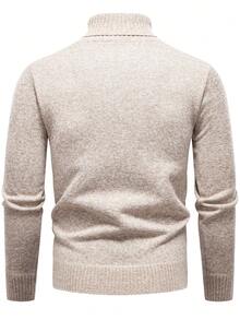 Manfinity Mode Men's Thermal Lined Solid Color Turtleneck Thermal Lined Long Sleeve Casual Pullover Sweater Plush Warm Sweater, Autumn And Winter Plush Sweater, Warm Plush, Cold-Resistant Sweater Khaki Plush Warm Sweater, Autumn And Winter Plush Sweater, Warm Plush, Cold-Resistant Sweater - Beige - View 2