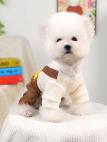 PETSIN 1 件宠物服装，猫狗通用服装，可爱刺绣长颈鹿图案连体衣，秋冬保暖四足衣服 - 咖色 - View 5