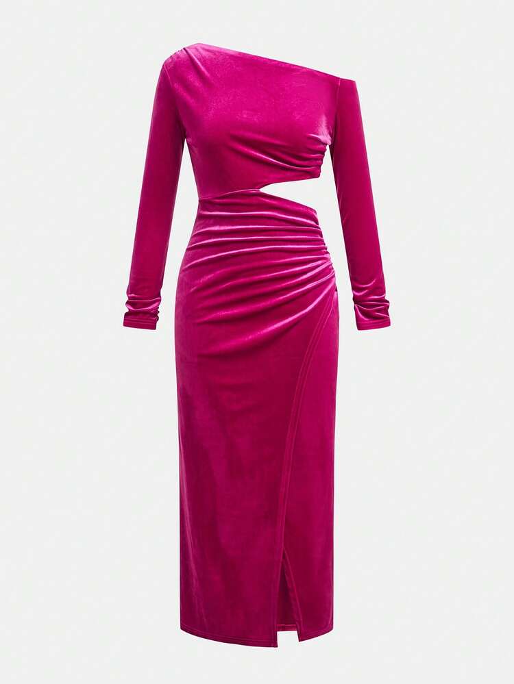 SHEIN Maija Women's Elegant Party Solid Color Asymmetric Neck Hollow Out Long Dress, Winter Dress Women, Winter Dresses For Women, Autumn Outfits For Women, Autumn Dress , Christmas Women's Clothing, Christmas Party Dress, Christmas Clothes For Women,New Year Dress, Red Dress New Year,Thanksgiving Outfit For Women, Elegant Dresses For Party, Party Dresses, Long Party Dresses, Party Outfit, Wedding Guest Dress For Women, Dress For Wedding Guest, Elegant Dress For Women