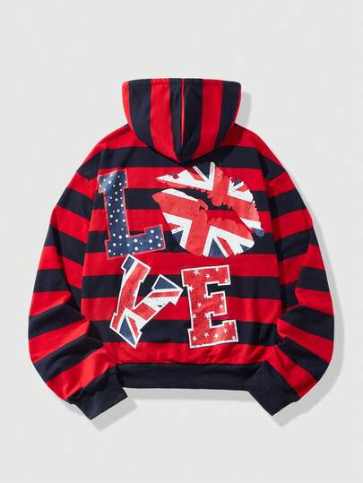 Street Life sweat-shirt à capuche à manches longues avec poche et cordon de serrage, imprimé du drapeau Union Jack et rayures pour hommes