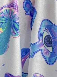 SHEIN Unity Sudadera con capucha de hombros caídos y cordón sin cinturón con estampado total - Blanco - Ver 8