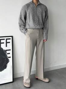 DAZY Men's Gray Half-Zip Solid Color Sweater, Autumn/Winter - Light Grey - View 7
