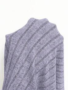 SHEIN LUNE Camiseta casual de punto acanalado con media cremallera y mangas raglán para mujer de talla grande - Morado - Ver 7