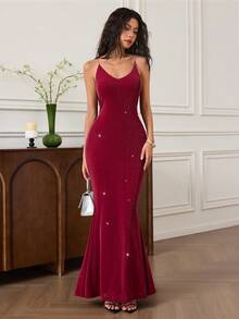 EastFlair Damen elegantes ärmelloses Kleid mit Fischschwanz-Saum, Sommer - Bordeaux - Übersicht 1