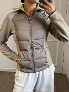 DAZY Women's Quilted Contrast Color Zipper Padded Coat, Winter - Grey - View 4