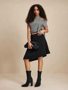 Daringsoles 女士尖头粗跟弹力踝靴，侧拉链踝靴，麂皮绒面料，搭配紧身袜，性感迷人，秋冬款 - 黑色 - 查看 2