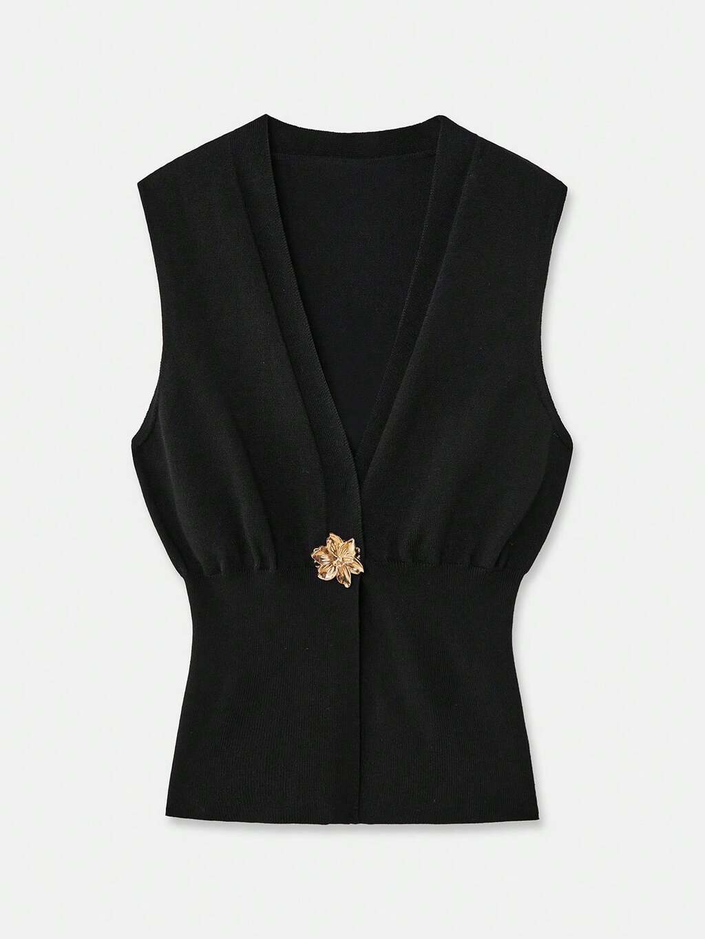 SHEIN Maija 2025 Cardigan moderne à col en V profond avec boucle métallique, épaules larges amincissantes. Convient pour le début de l'automne, l'automne pour les femmes, l'hiver pour les femmes, les sorties de nuit, les hauts de sortie pour femmes, les sorties de nuit, les rendez-vous, le style "Old Money" pour femmes, les costumes d'Halloween, l'homecoming