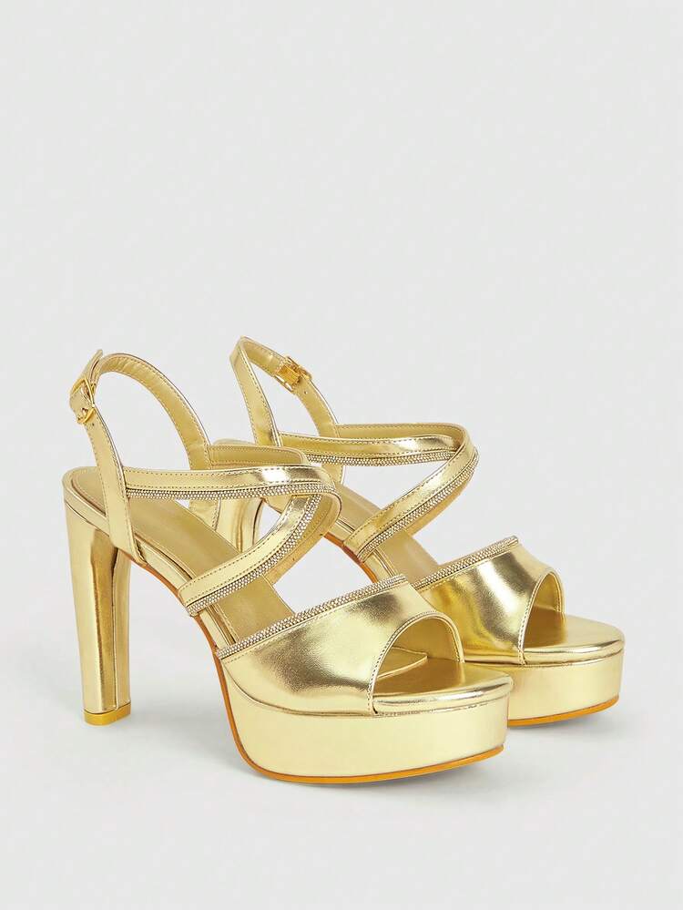 CUCCOO LuxiPop Round Head Thick Heel Thin Strap Knotted Fashion Women's High Heel Sandals