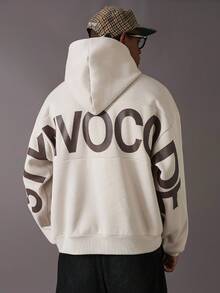 STYNVO Men's Letter Print Long Sleeve Pocket Casual Loose Thermal Lined Hoodie Sweatshirt, Autumn/Winter, Baggy Hoodie, Streetwear Graphic Street Hoodie