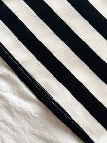 SHEIN 2 Stücke/Set Gestreiftes Trägerkleid und Langarm-Jacke für Tween-Mädchen - Schwarz und Weiss - Übersicht 6