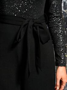 SHEIN Clasi Women's Backless Lace Black Patchwork Jumpsuit, Party Wear Fall/Winter New Year Thanksgiving Party Elegant, Christmas - Black - View 8