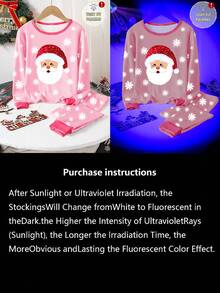 SHEIN 1 Set Schlafanzug für Mädchen Tween mit Weihnachtsthema, rosa Allover-Muster mit Weihnachtsmann und Schneeflocken, enge Passform, 2 Stücke Schlafanzug-Set, modisch für Frühling/Herbst, Weihnachtsgeschenk