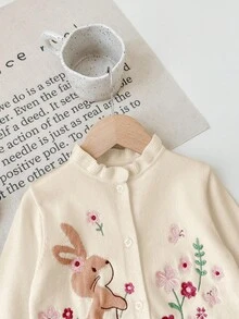 SHEIN LMoss Baby Girls Cute Cartoon Pattern Long Sleeve Cardigan Sweater, Versatile For Autumn/Winter, Baby Girl Design