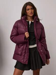 SHEIN BAE Women's Drawstring Waist Winter Coat,Burgundy Casual Fashionable Outerwear,Ideal For Cold Weather Occasion,New Year's Attire,Christmas Festive Coat - Burgundy - View 7