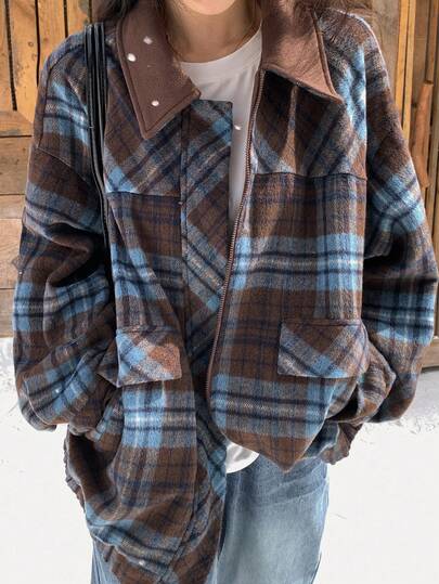 DAZY 女士宽松几何图案外套，休闲商务风，适合办公室穿着，秋冬季