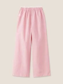 Muvela Pantaloni de vară și toamnă noi pentru femei, culoare roz, culoare solidă, cu talie elastică din dantelă albă, Y2K, festival de muzică country, stil vintage, casual, birou, întâlnire, petrecere, ieșire, aeroport, înapoi la școală, toamnă, pantaloni - Roz - Vizualizare 2