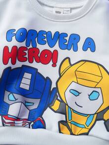 Transformers X SHEIN 男婴休闲卡通机器人印花圆领卫衣和裤子套装，秋季 - 彩色 - 查看 6