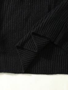 SHEIN Maternity Solid Color Loose Casual Sweater With Eyelet Back Design, Autumn/Winter - Black - View 6