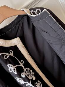 SHEIN Frenchy 女士印花长袖开襟宽松休闲冬装外套，黑色 - 黑色 - 查看 6