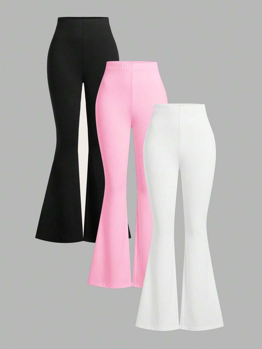 SHEIN EZwear Bộ 3 quần ống loe cạp cao ôm sát dành cho nữ, Thu/Đông - Nhiều màu - Xem 1
