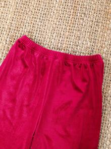 SHEIN Teen GirlChristmas Velvet Pajama Set, Elegant & Comfortable Long Sleeve Top And Straight Leg Pants, Autumn/Winter Home Wear Red Pajama Set Red Pj Set Girls Clothes Red Red Two Piece Outfit Red 2 Piece Sets 13y Girls